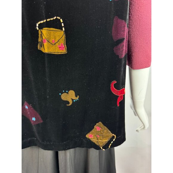 Vintage David Dart Collection Embroidered Velvet Vest Black Pink Whimsical Art W - Picture 10 of 16